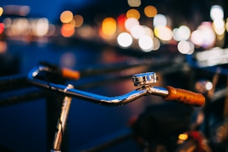 A display showcasing various bike accessories like lights and bells.
