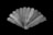 A fan-like arrangement of metal feeler gauges spread out, each labeled with different measurements in millimeters. The gauges are metallic with a slightly reflective surface, showing signs of wear. The background is stark black, highlighting the tools.