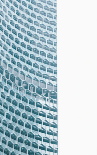 A sleek modern office space with hexagonal patterned glass walls reflecting calm professionalism.