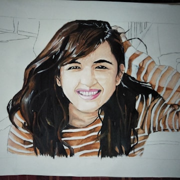 A finely detailed pencil portrait of a smiling woman, showcasing soft shading and lifelike eyes.