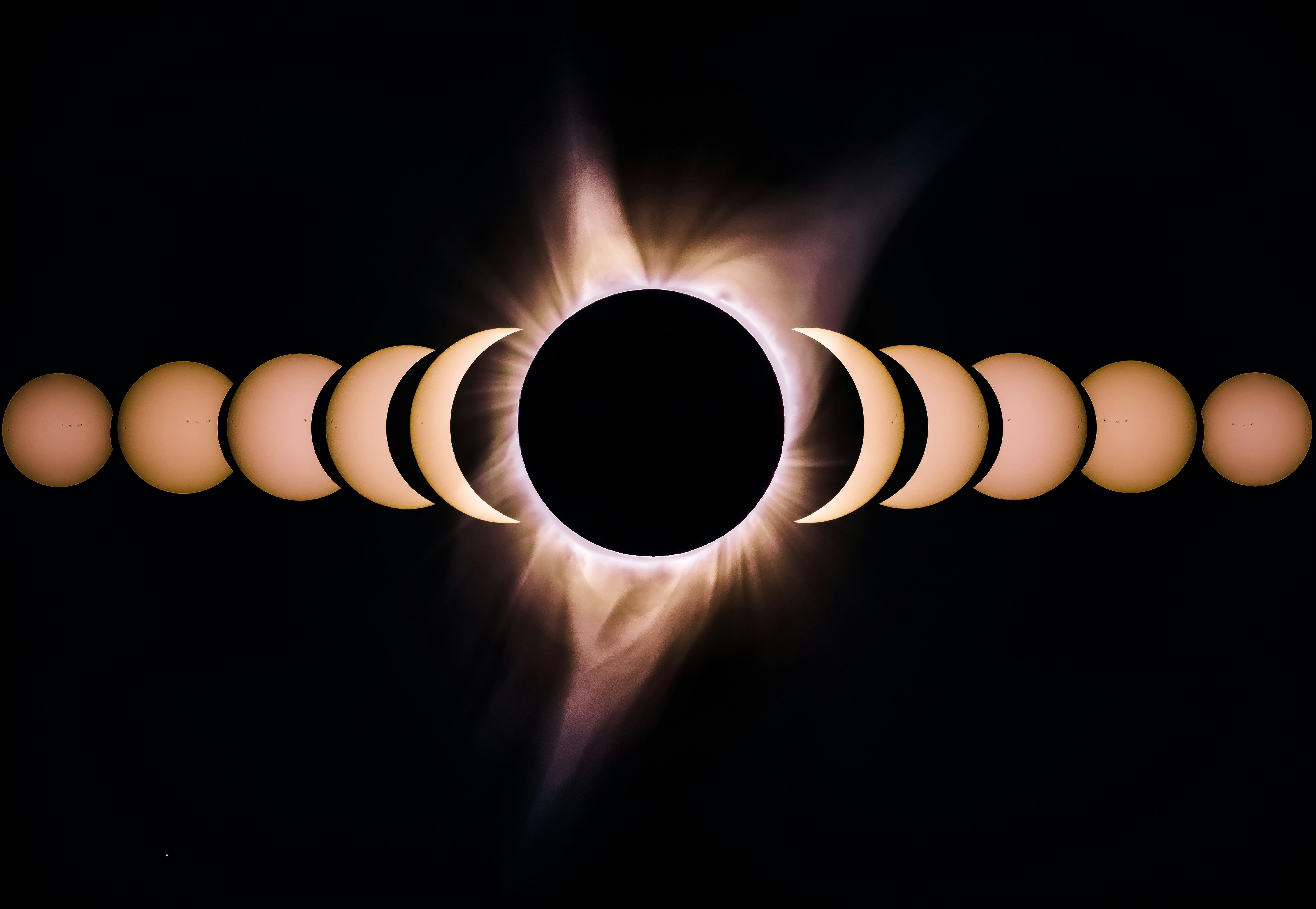 This is a composition I made during the eclipse. It shows the beginning of the eclipse all the way to totality in the center. Each photo was taken about 10 minutes apart. I took these photos at Crooked River Ranch in Oregon. I just happened to find this spot on Google maps. I am very pleased with the outcome. I’m on IG @bryangoffphoto Stop by and say hi!