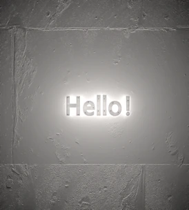 A minimalist white screen with the text 'Hello World' in soft, welcoming font