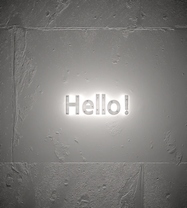 A minimalist white screen with the text 'Hello World' in soft, welcoming font