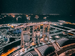top view photo of buildings during night time