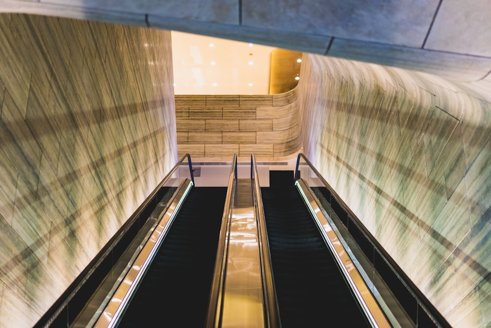 worm eye view of escalator
