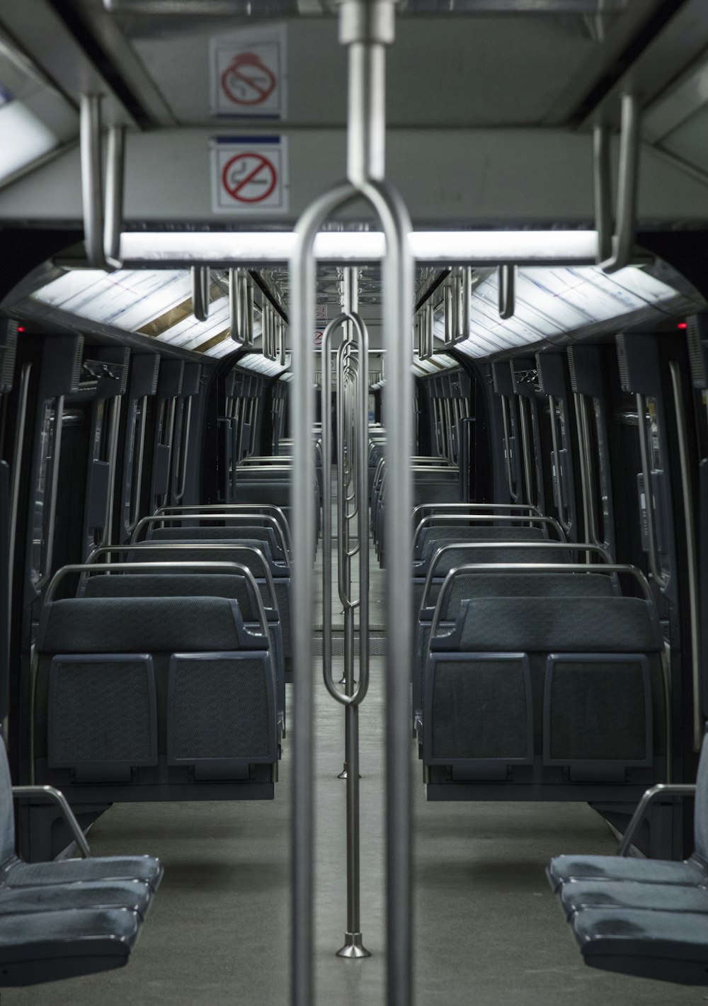 gray and black train interior set