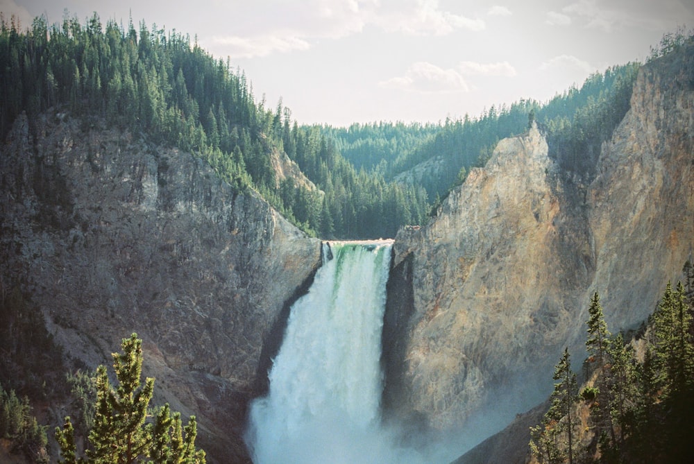 waterfalls on body of mountain