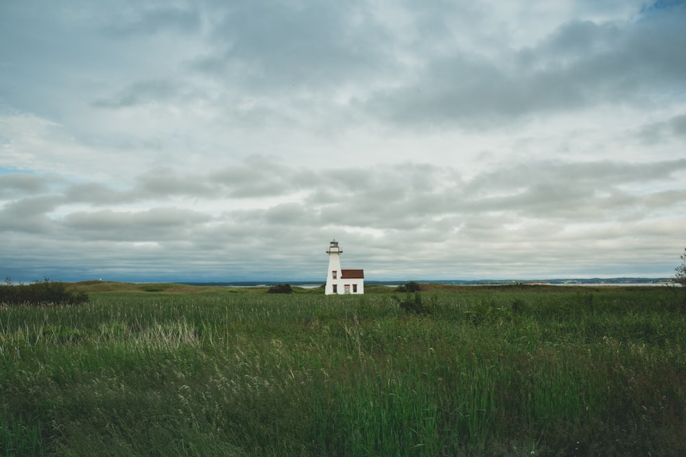 Faro blanco rodeado de hierba