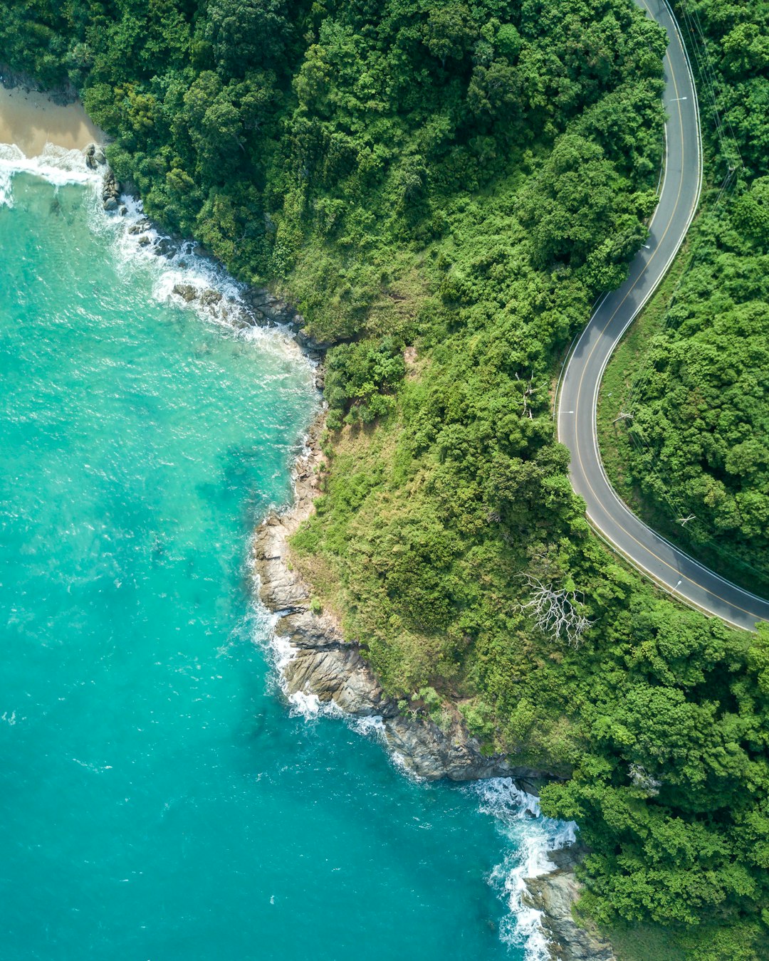 bird's eye photography of road near near body of water