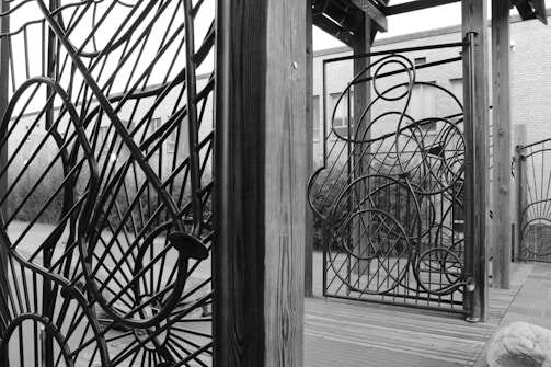 An abstract installation artwork blending historical textures and urban elements.