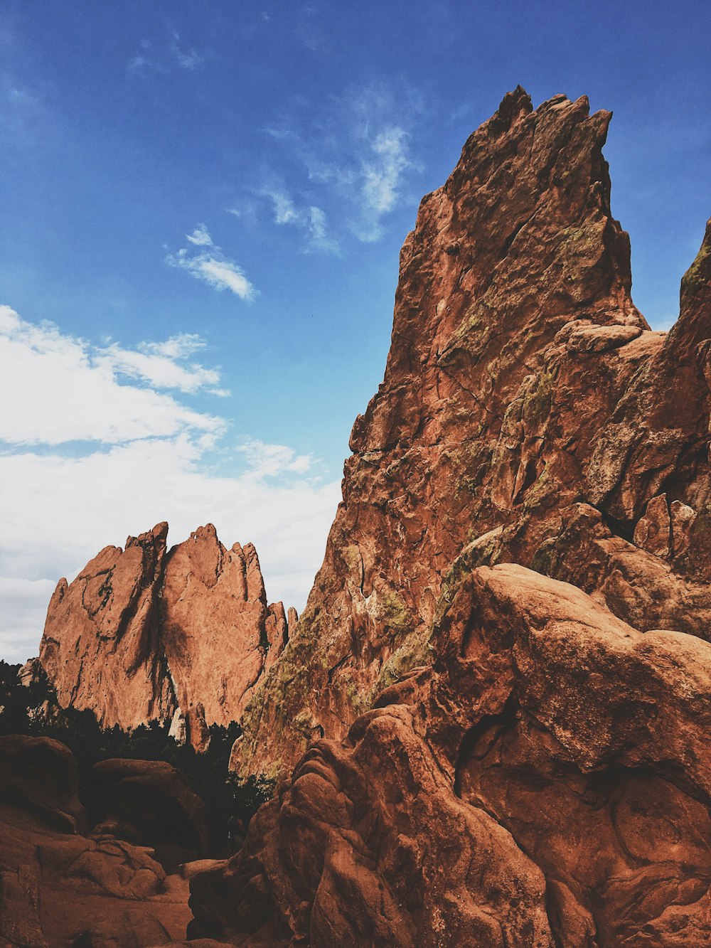 low angle of brown rock cliff