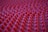 A close-up view of a surface covered with numerous small, rounded, red protrusions arranged in a grid pattern.