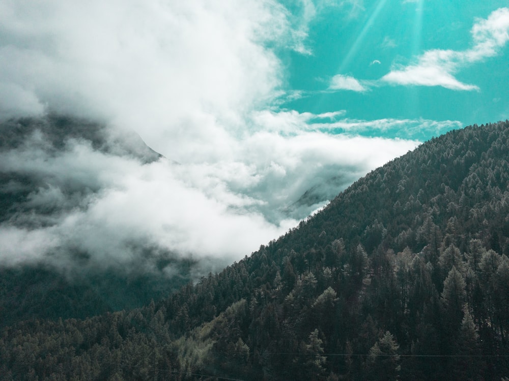 montagna verde sotto il cielo bianco durante il giorno