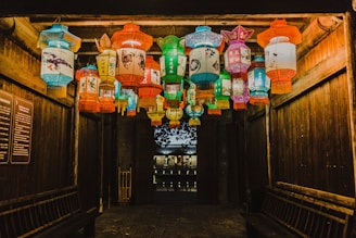 photo of assorted-color Chinese lanterns inside room