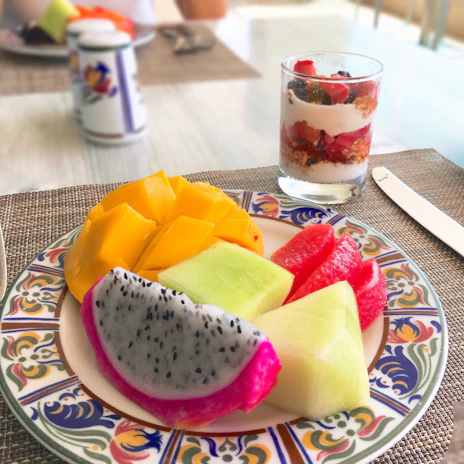 A colorful breakfast spread featuring local Malaysian fruits and treats at Rainbow Home.