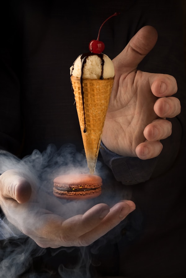 Ice cream cone with chocolate cream