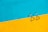 A vibrant contrast between a bright yellow pool deck and the clear blue water of a swimming pool. Stainless steel ladder handles are attached to the deck, casting shadows on the surface.