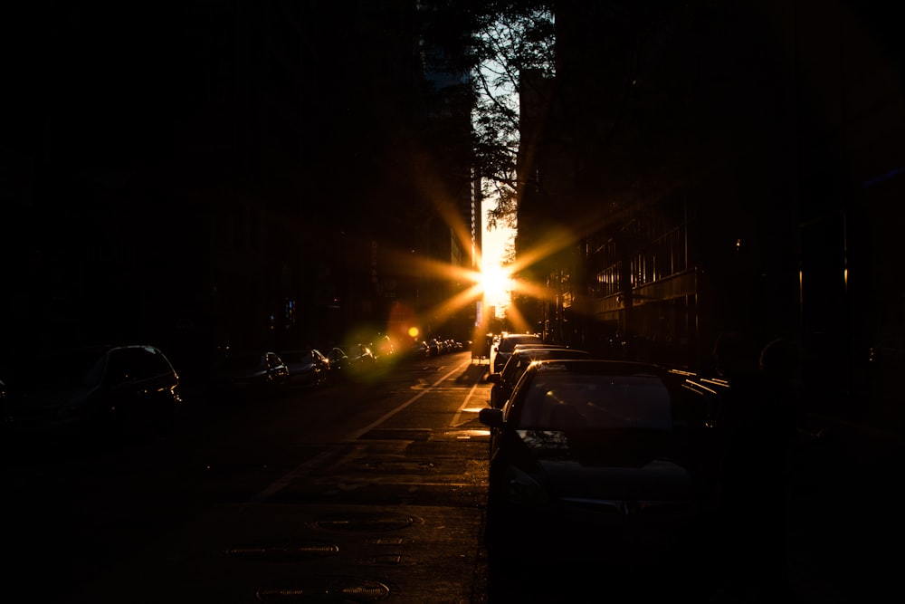 sunset overseeing between two buildings