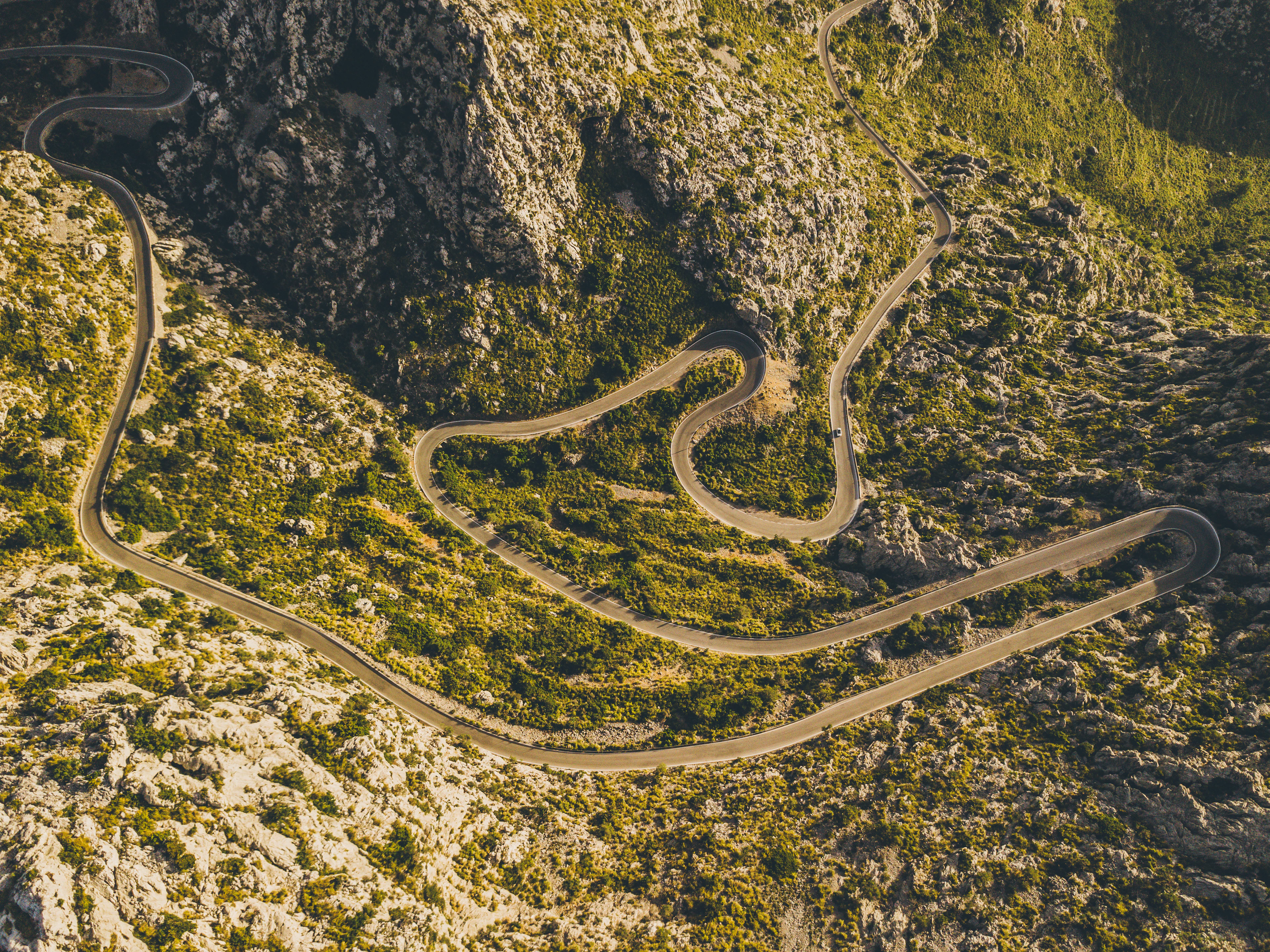 The road to Sa Calobra snaking through green slopes
