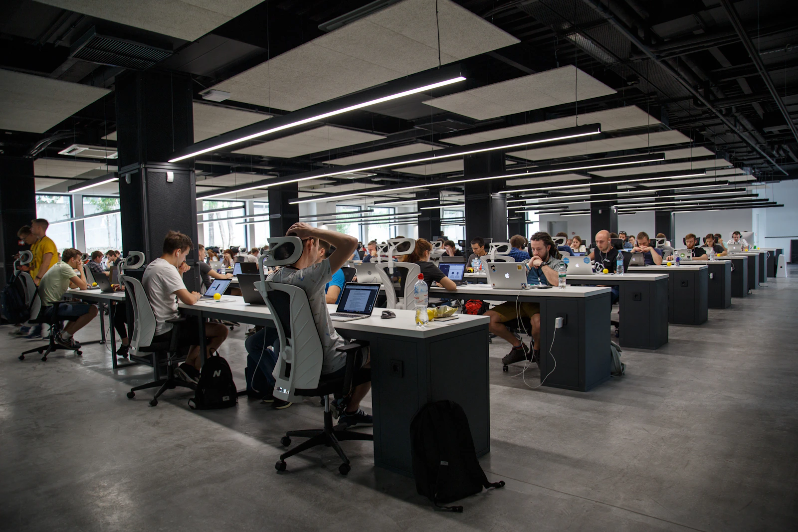 Professionals collaborating inside a modern office