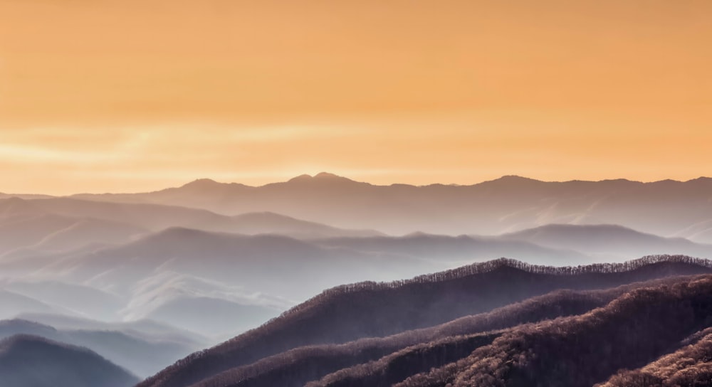 Fotografía de paisajes de montañas durante la hora dorada