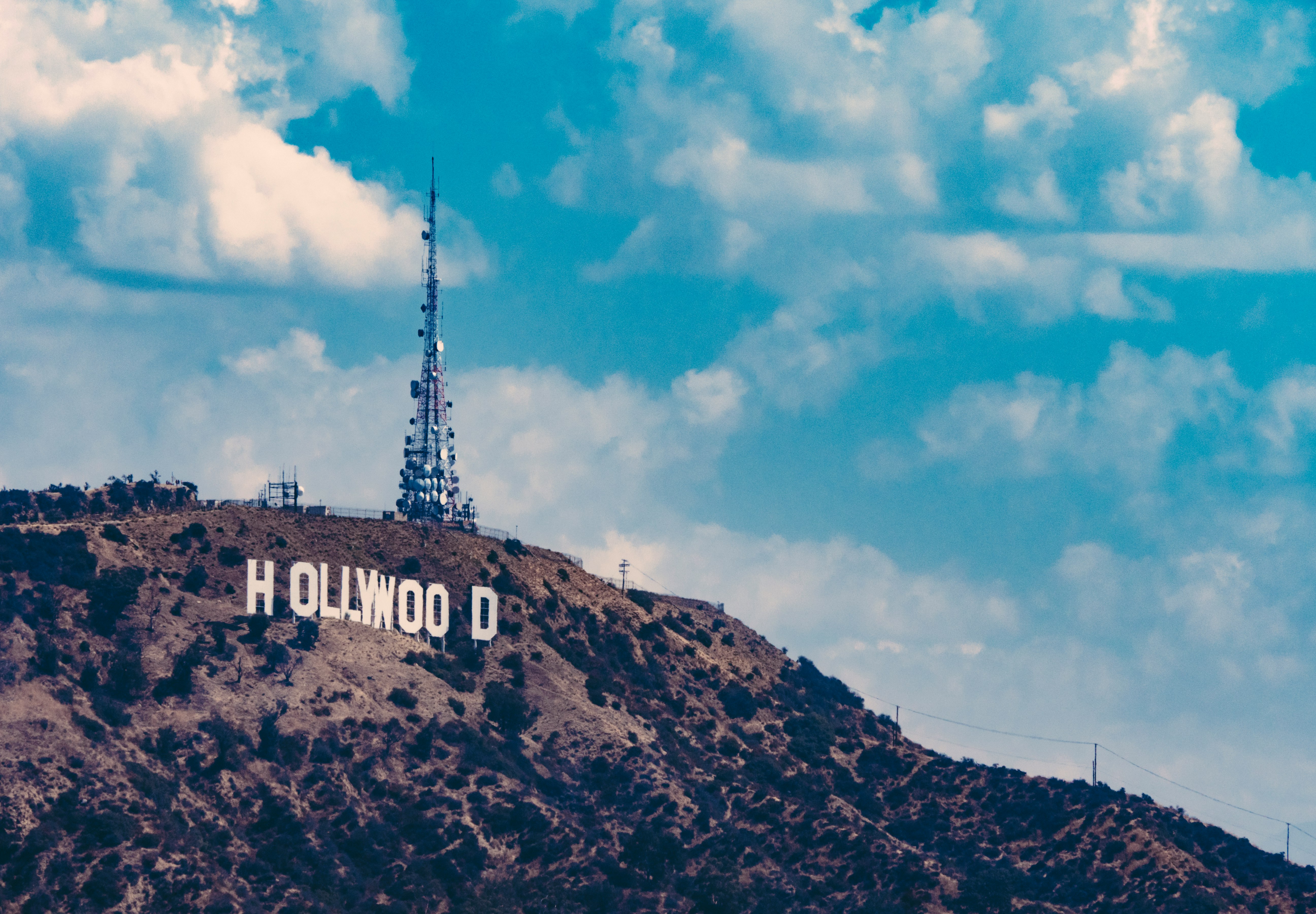 Hollywood logo under blue sky