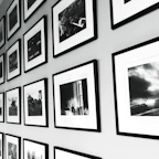 Gallery wall featuring elegant framed photos in a clean, bright room.