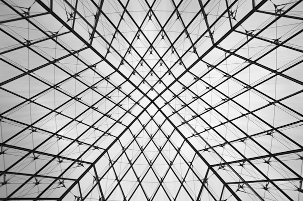 Close-up digital illustration of intricate geometric patterns in monochrome.