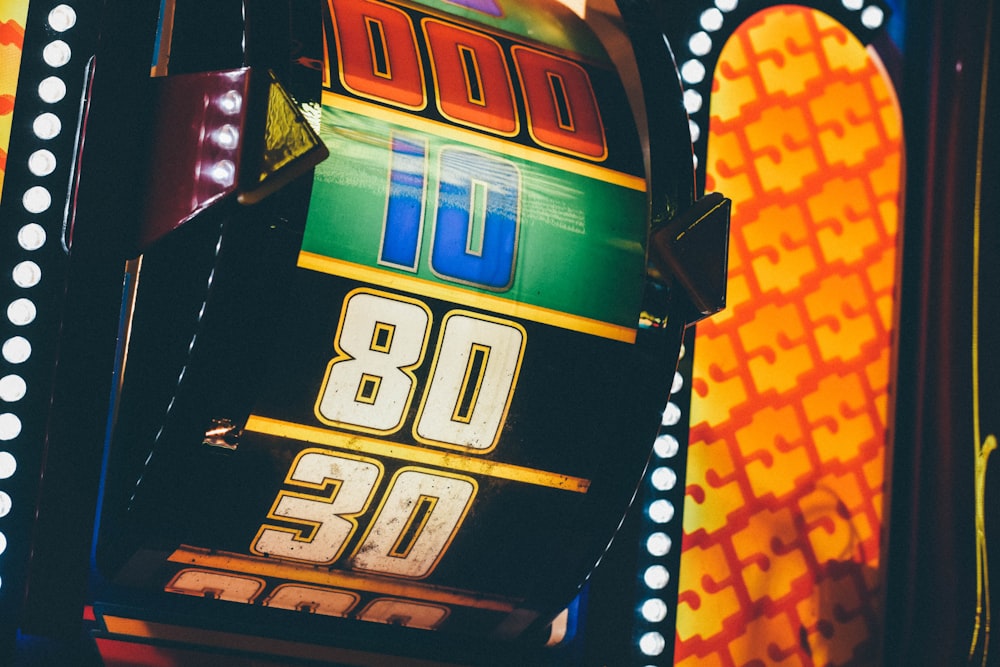 lighted slot machine at nighttime