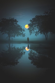 person standing and looking at moon