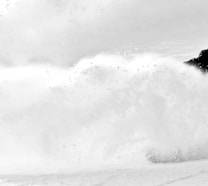 grayscale photography of person skiing