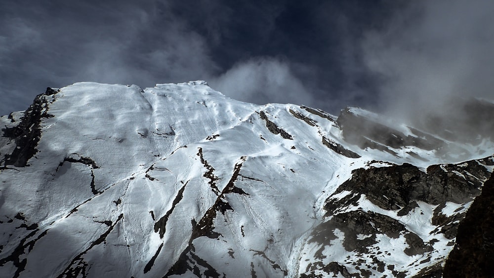 snow cover mountain during white cloudy sky