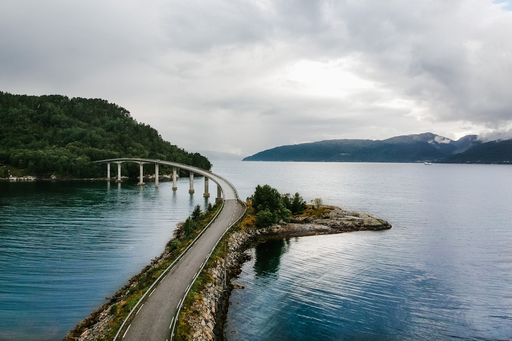 gray concrete bridge beside body of water