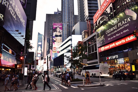 people walking on pedestrian lane near city buildings during daytime in Times Square United States