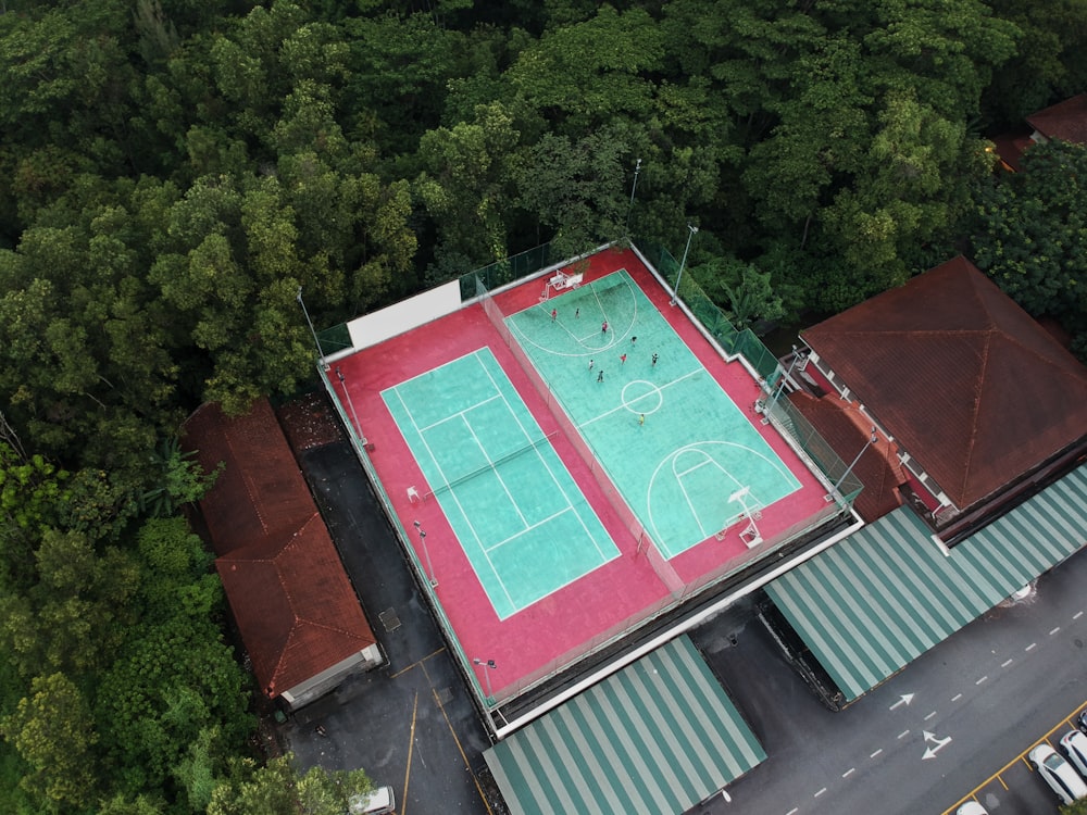 aerial photography of tennis and basketball courts