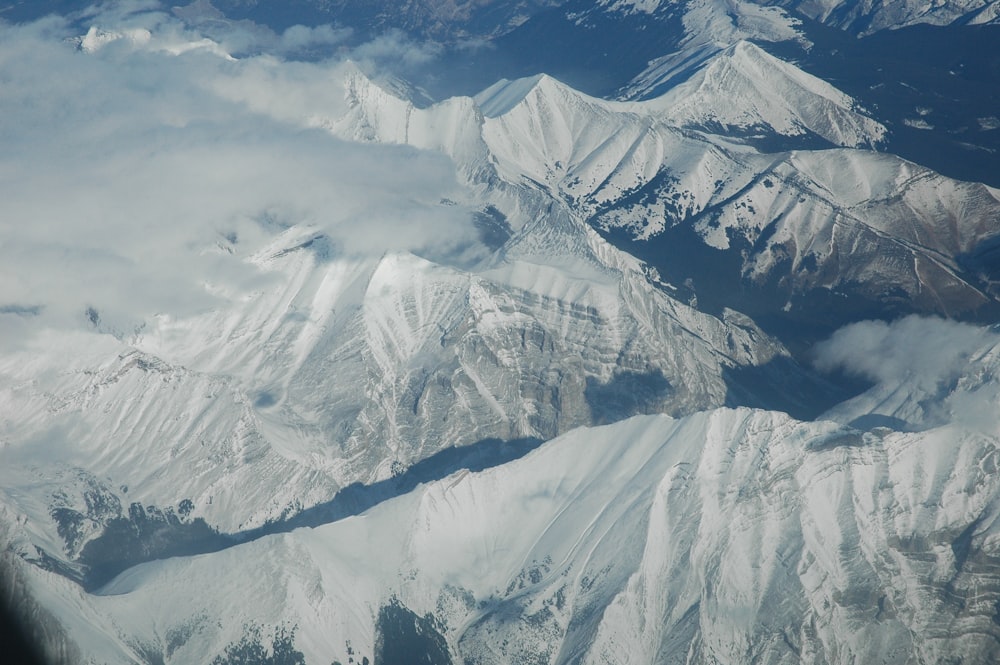 aerial view of snow covered mountains