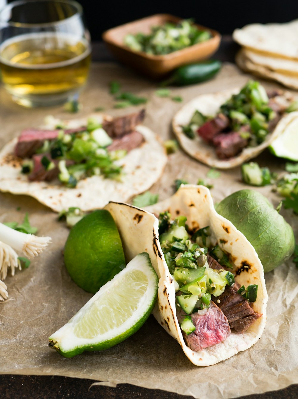 taco with beside sliced lemon