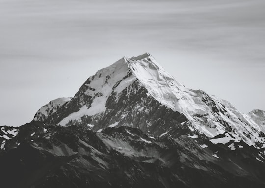 grayscale photography of snowcap mountain in Southern Alps New Zealand