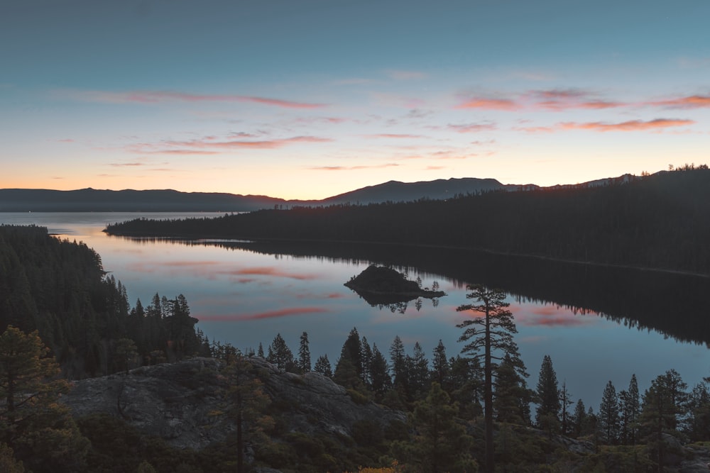 body of water across mountain