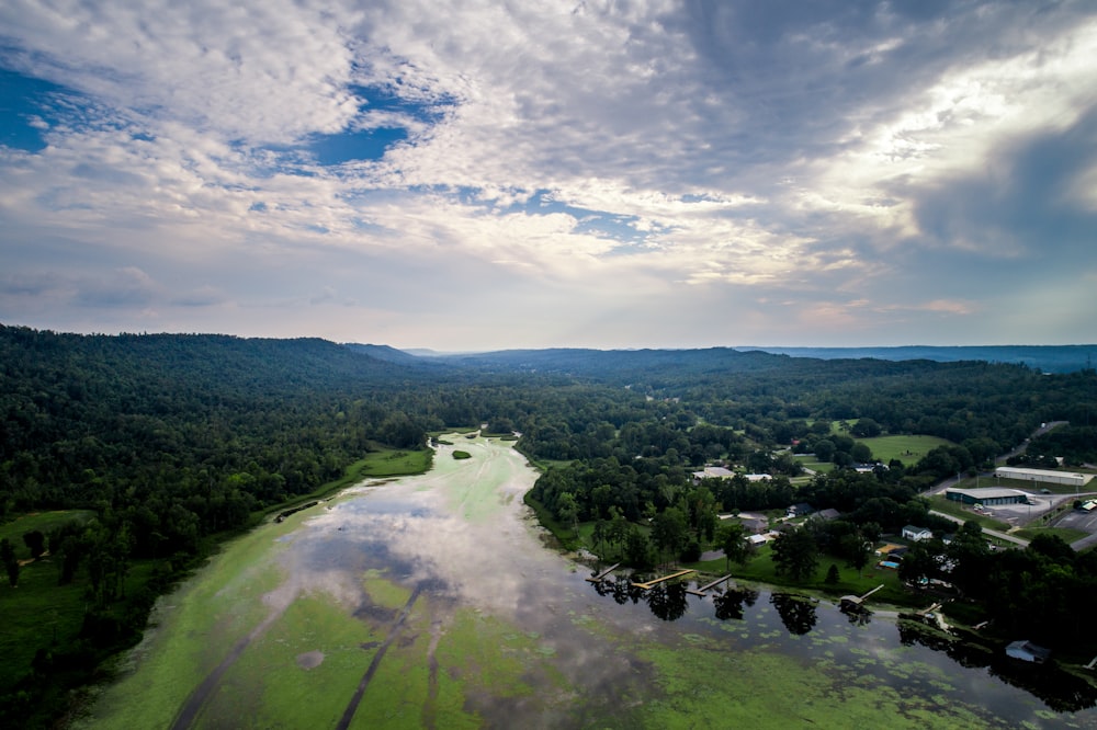 aerial photo of lake