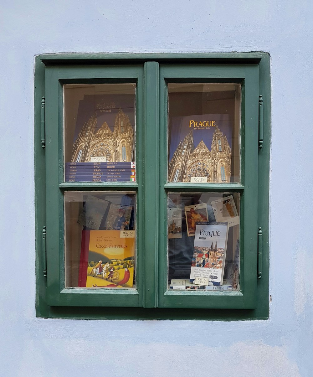 green wooden window panel