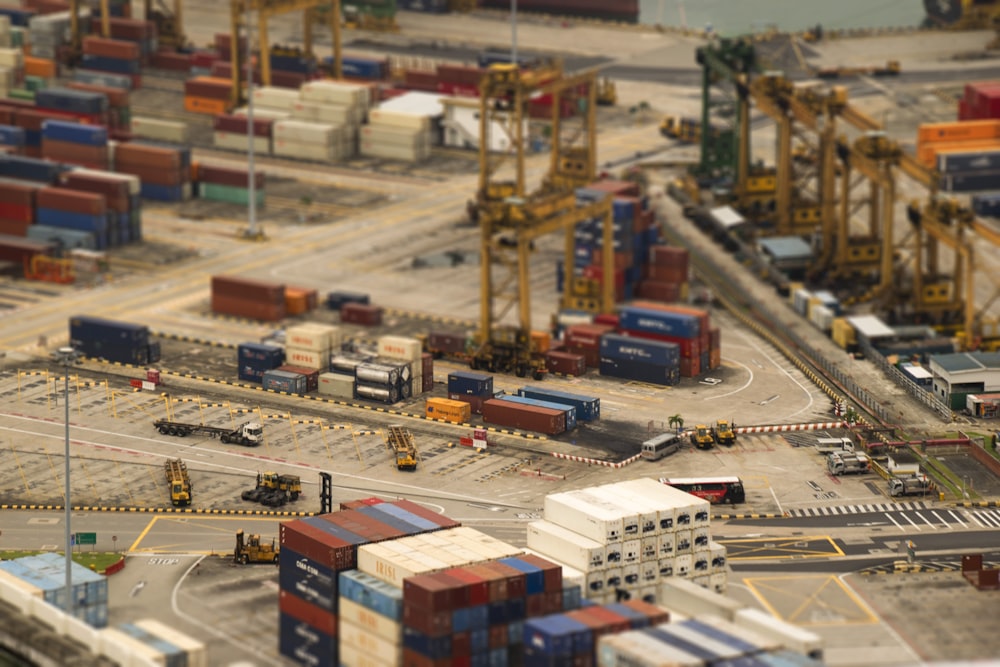 aerial photography of cargo yard