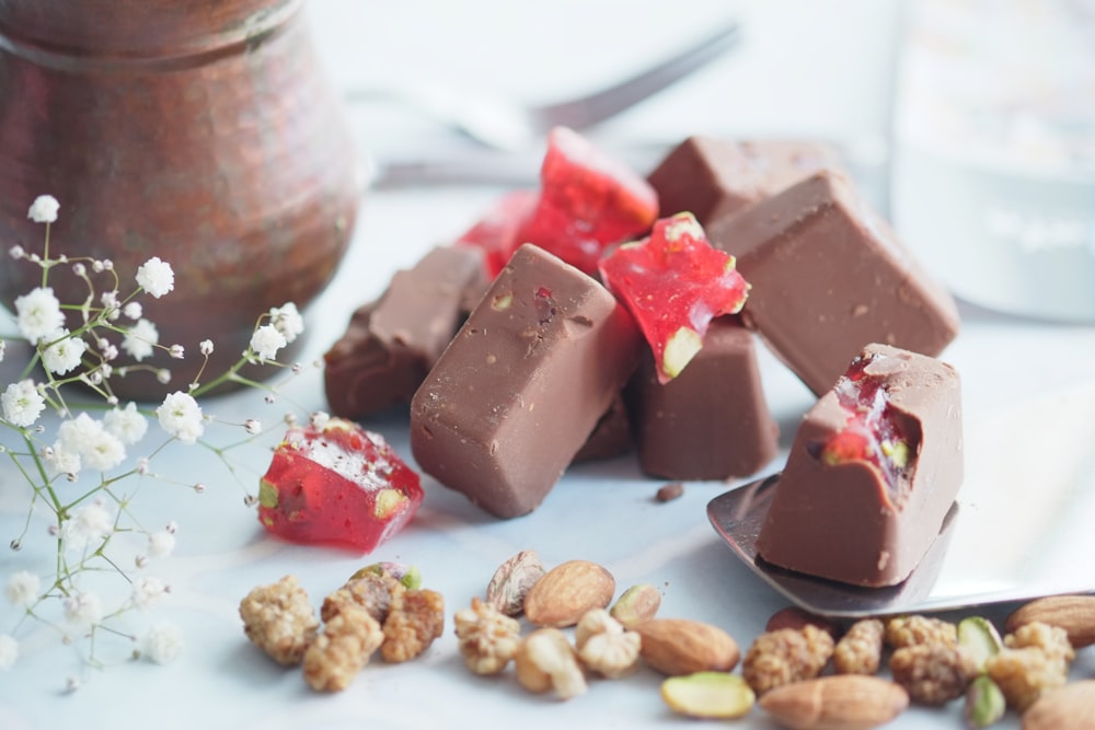 chocolates on white surface