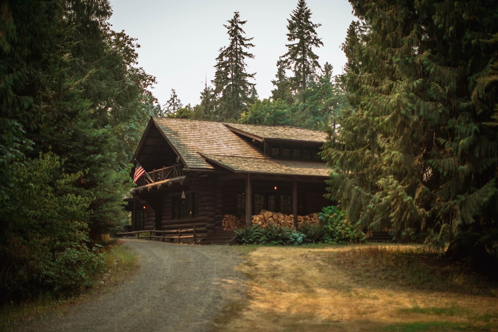 Camino hacia la casa de madera marrón durante el día