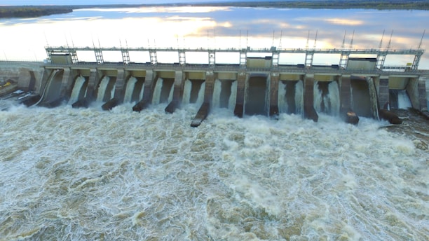 A detailed 3D simulation of water flow through a dam spillway created with tensorhydro-pro software.