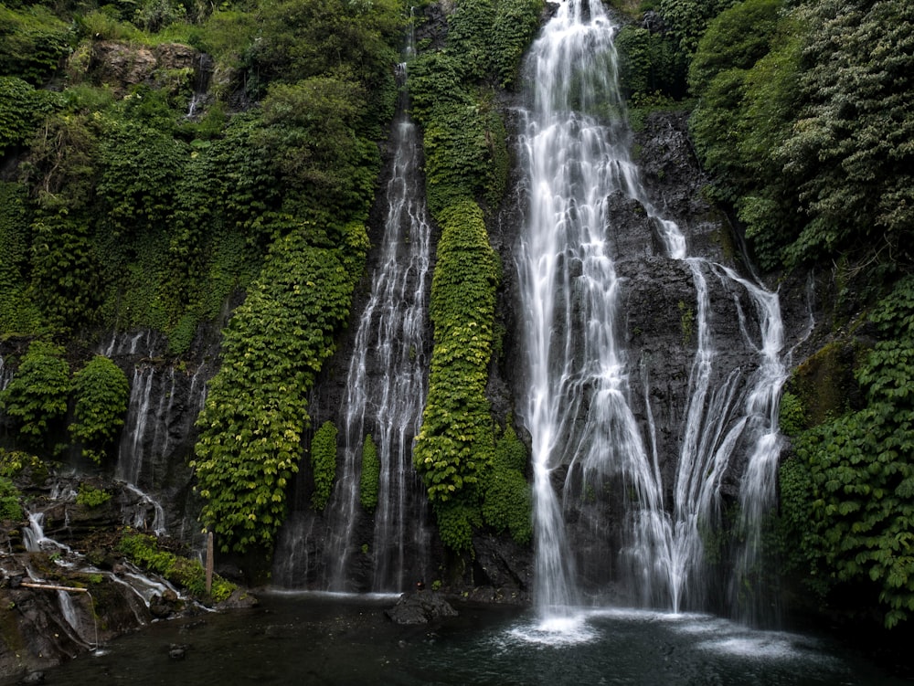 waterfalls from rock mountain