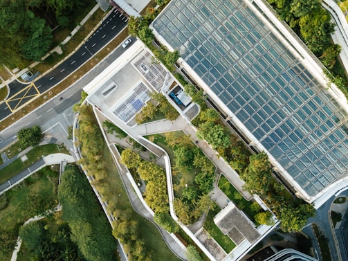 areal view photography of concrete road
