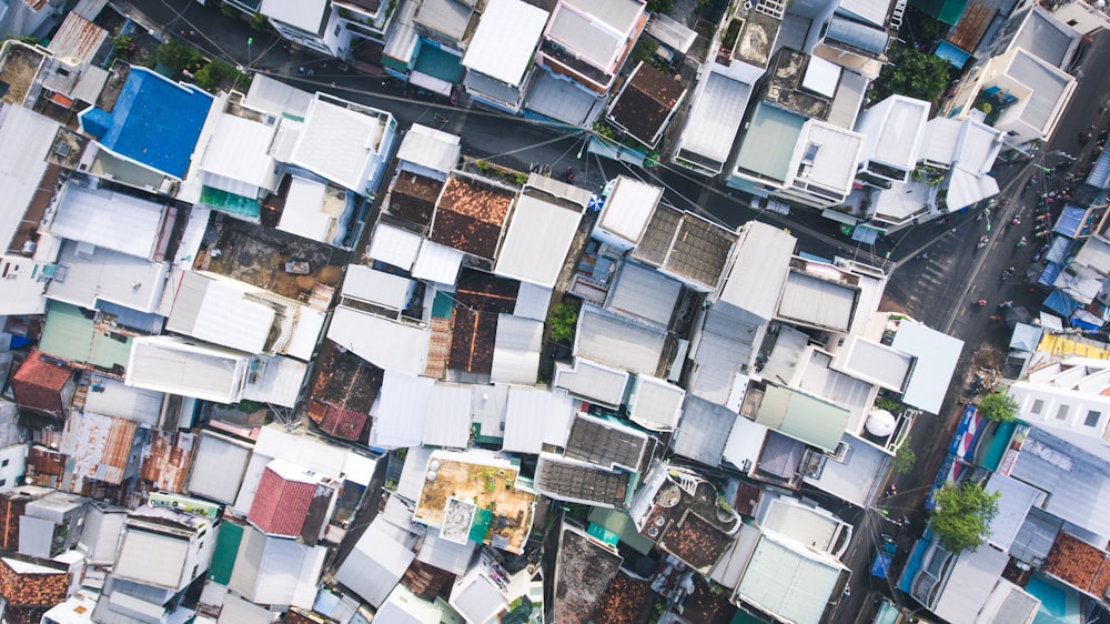bird's eye photography of house roofs