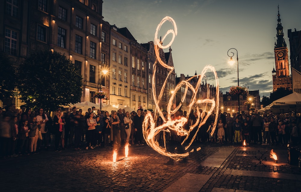 time-lapse photography of fire dancing