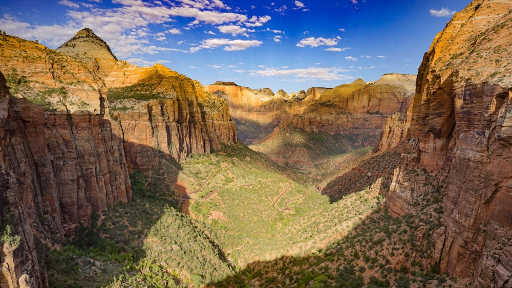 high-angle photography of mountain and trees